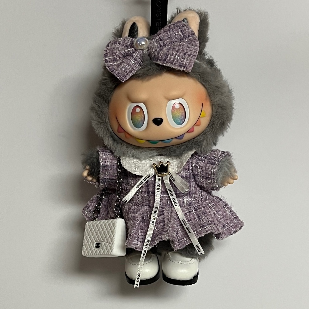 Designer Bow Dress Bag Shoes 4 Piece Outfit For Labubu The Monsters Purple Shoe